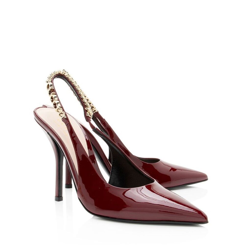 Gucci Patent Leather Chain Logo Signoria Slingback Pumps - Size 7 / 37 - Picture 2 of 8